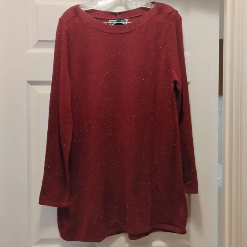 NWT Karen Scott Red Marled Sweater Long Sleeve Crew Neck Size L Soft Knit